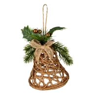 Led Natural Rattan Bell Decoration With Branches And Ribbon - Thumb 1