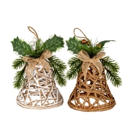 Led White Rattan Bell Decoration With Branches And Ribbon - Thumb 3