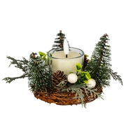 Small Brush Tree Candle Wreath With Berries And Pinecones - Thumb 2