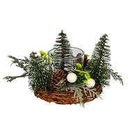 Small Brush Tree Candle Wreath With Berries And Pinecones - Thumb 1