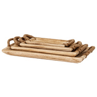 Set Of 4 Artisan Rectangular Trays With Rope Handles - Thumb 1