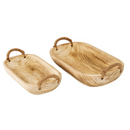 Set Of 2 Artisan Deep Rectangular Trays With Rope Handles - Thumb 2