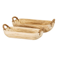 Set Of 2 Artisan Deep Rectangular Trays With Rope Handles - Thumb 3
