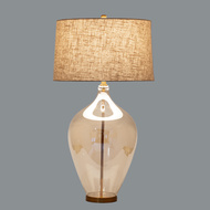 Opaline Glass Table Lamp With Linen Shade - Thumb 2