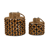 Woven Wicker Lantern With Jute Handle - Thumb 2