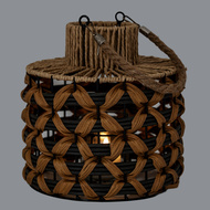 Woven Wicker Lantern With Jute Handle - Thumb 3