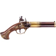 Gold And Brown Revolving 3 Barrel Flintlock Pistol, France 1